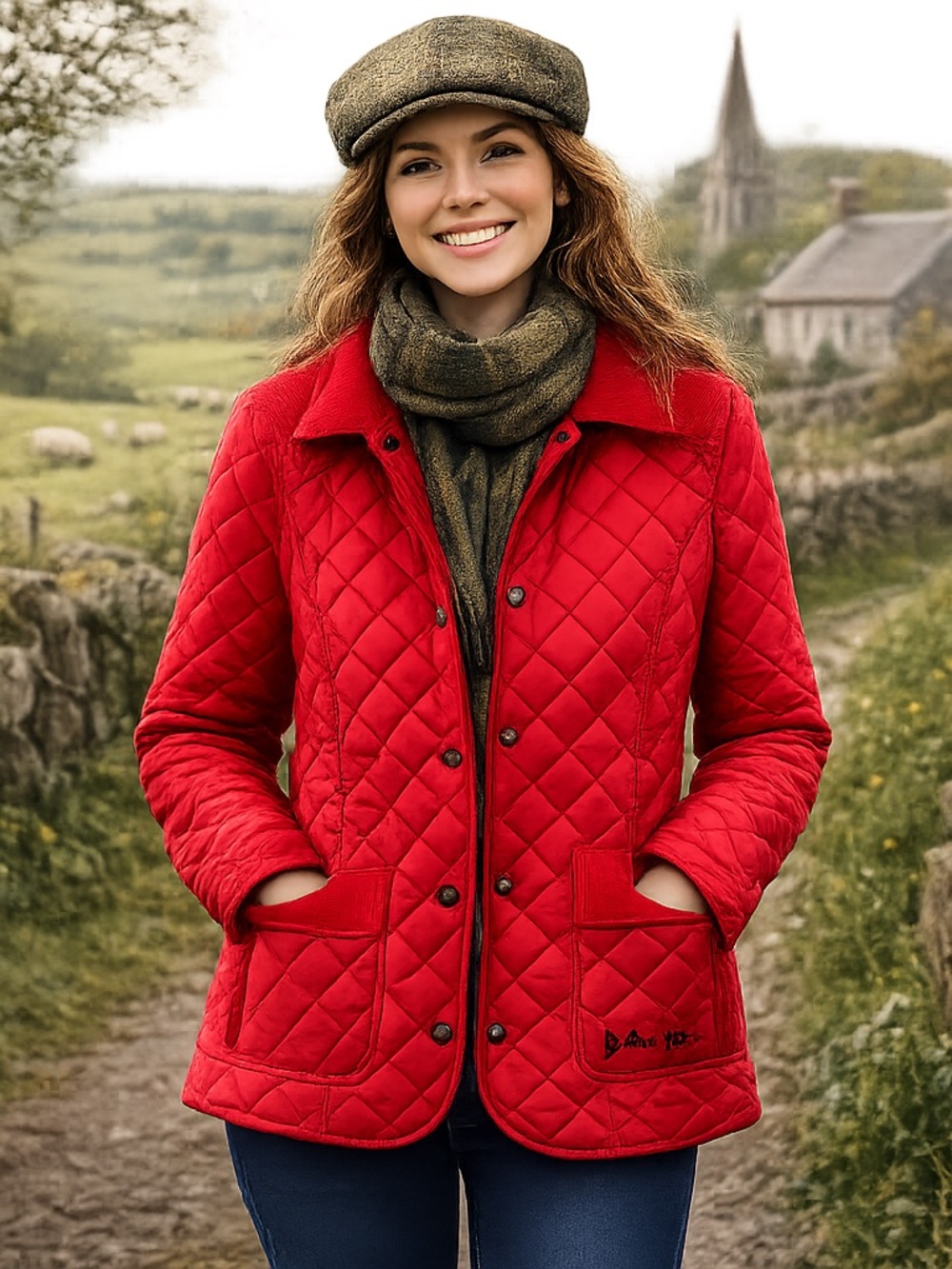 Jack Murphy Bright Red Quilted Corduroy-Trim Jacket size 10